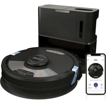 Aspirator robot cu mop Shark RV2600WSEU, 20 W, Recipient robot 0.3 l, Recipient statie 0.9 l, Autonomie 110 minute, Wi-Fi (Negru)