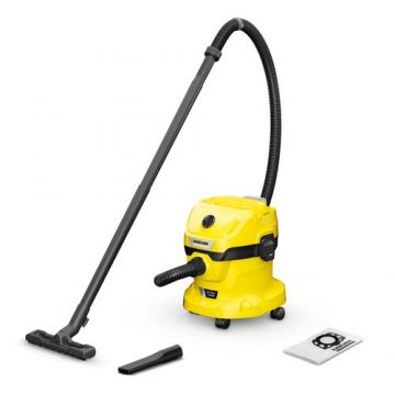 Aspirator umed-uscat Karcher WD 2-18, 18 V, 225 W, Recipient 12 L, Functie de suflare, Fara acumulator si incarcator (Negru/Galben)