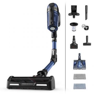 Aspirator vertical Rowenta XForce Flex 12.60 cu mop Aqua RH98C0, 320 W, 45 minute autonomie, Baza de incarcare, Recipient praf 0.9 L, Control Display, Functie Boost, Cap de aspirare Power LED Vision (Gri/Albastru)