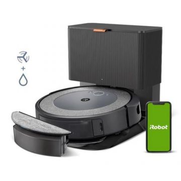 Aspirator robot iRobot Roomba Combo i5+ (i557640), Rezervor apa 0.276 l, Rezervor 0.389 l, Autonomie 75 minute (Negru/Gri)