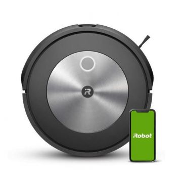 Robot aspirator iRobot Roomba j7 j7158, Li-ion, 26Wh, camera frontala cu AI, evita obstacole, control prin aplicatie, 10 harti, bariere virtuale, WiFi, Alexa&Google, senzori scari, sistem aspirare mecanic+vacuum cu 2 perii (Negru/Argintiu)