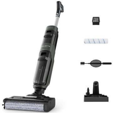 Rowenta X-Clean 4 GZ5037WO, Aspirator vertical cu mop, 0.45 L + 0.73L, Negru/Gri