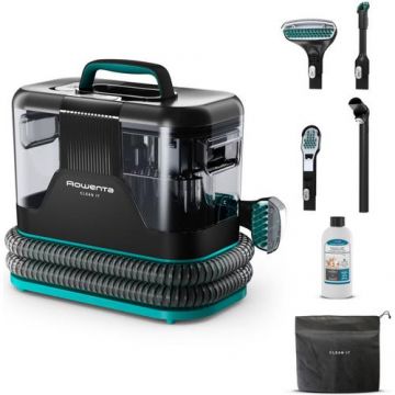 Aspirator cu spalare Rowenta Clean IT IN5020F0, 750W, putere aspirare 13.5kpa, rezervor apa & detergent 2.3L, rezervor apa murdara 1.5L, perii 8/15 cm, accesoriu spatii inguste & incaltaminte, auto clean, detergent 250ml inclus, husa (Negru)