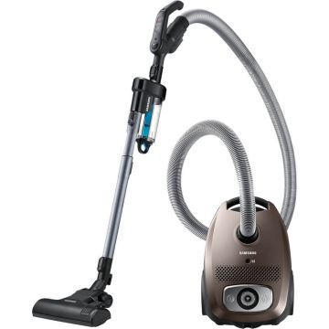 Aspirator cu sac Samsung VC079HNJGGD/OL, 750 W, 3 L, Control pe maner, Accesoriu Pet Care, Tub telescopic, Suprafata aspirare 10 m, 28 kWh/an, Negru/Maro