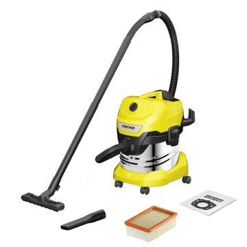 Aspirator multifunctional Karcher WD 4 S V-20/4/35 1.628-253.0, 1000 W, 20 L, Aspirare umeda si uscata, Sistem de blocare Pull/Push, Galben