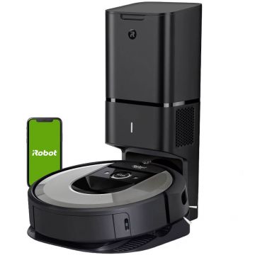 Aspirator robot iRobot Roomba I7+7556, Wi-Fi, 26Wh, 0.4 L, 33 W, Senzor anti-cadere, 3-Stage Cleaning System, Golire automata gunoi, Gri deschis