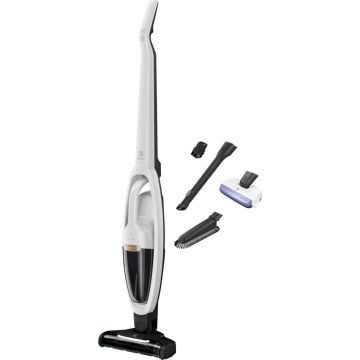 Aspirator vertical ELECTROLUX Q8 WQ81-ALRS, 0.35 l, 52 W, Acumulator Li-Ion, 2 trepte de putere, Filtrare ciclonica, Filtru lavabil, Perie cu LED, Autonomie 55 min, Alb