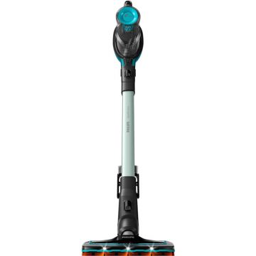 Aspirator vertical Philips SpeedPro Aqua FC6729/01, 0.4 L, 21.6V, 15.76 kWh/an, 80 dB, Autonomie 50 min, Li-ion, Perie LED 180°, Perie mini turbo, Albastru/Negru