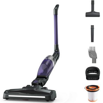 Rowenta vertical X-TREM Compact 2 in 1 RH1238WO, 145W, Tehnologie Flex in doua pozitii, autonomie 40 minute, cap de aspirare iluminare LED, 0.4L, Violet/ negru, Violet-Negru