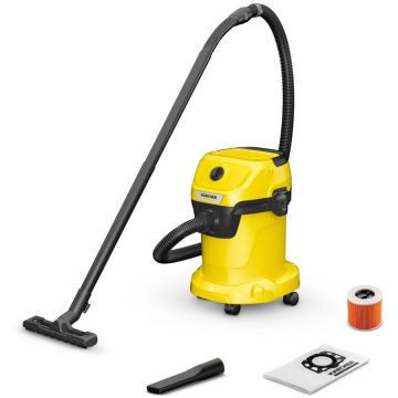 Karcher Aspirator Karcher WD 3 V-17/4/20, 1000 W, 17 L, Aspirare uscata / umeda, Sistem de blocare 'Pull & Push', Functie suflare, Negru-Galben