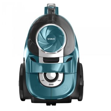 Samus Aspirator fara sac Samus Tornado Eco Power, 800 W, Putere de absorbtie 160 W, Filtru lavabil Hepa, Capacitate recipient 3 l, Rotatie furtun la 360°, Protectie motor la supraincalzire, Turcoaz