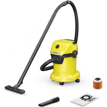 Aspirator multifunctional Karcher WD 3 V-17/4/20 1.628-127.0, Aspirare umeda si uscata, 17 l, Furtun 2 m, 1000 W, Sac filtru din hartie, Functie de suflare (Galben/Negru)