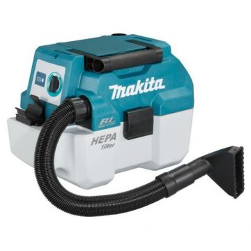 Aspirator portabil Makita DVC750LZ, Filtru HEPA, 18 V, 50 W, 7.5 L (Alb/Albastru)