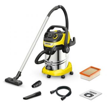 Aspirator umed/uscat Karcher WD 6 P S V-30/8/35/T, 1300 W, 30 L, Functie de suflare (Argintiu/Galben)