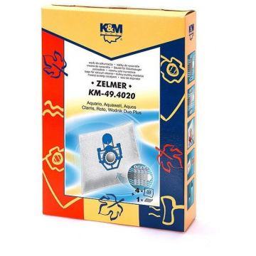 K&M Saci pentru aspirator, 4 buc + 1 filtru, Maner carton, Gri